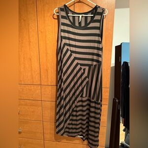 Striped Sleeveless Midi Dress in Black and Taupe